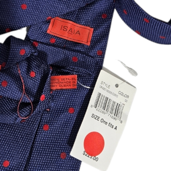 🆕ISAIA XL SEVENFOLD Blue Polka Dot Silk LUXURY Tie HANDMADE ITALY - Picture 2 of 5